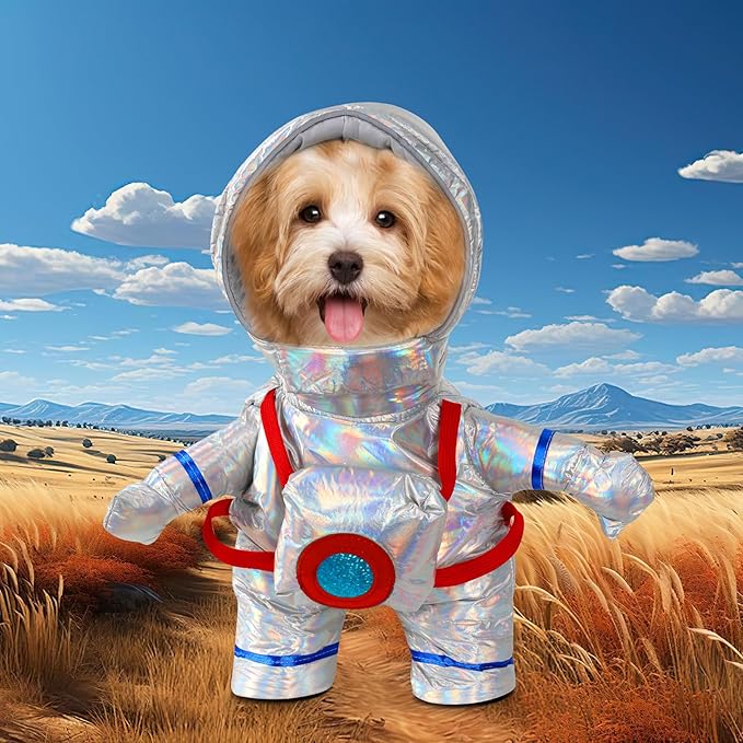 Astronaut Dog Costume Clothes Space Dog Outfit for Pet Small Medium Puppy Cat Halloween Christmas Party Funny Cosplay (Large), Silver