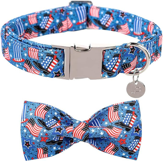 Patriotic Dog Collar with Bow Tie 4th of 10-16in