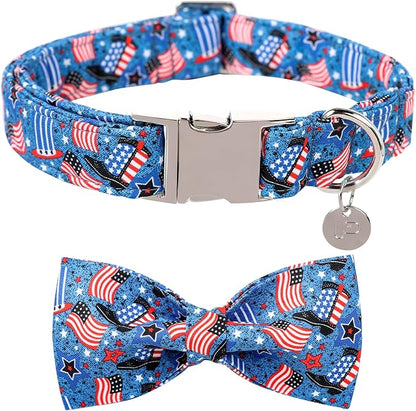 Patriotic Dog Collar with Bow Tie 4th of 16-26in