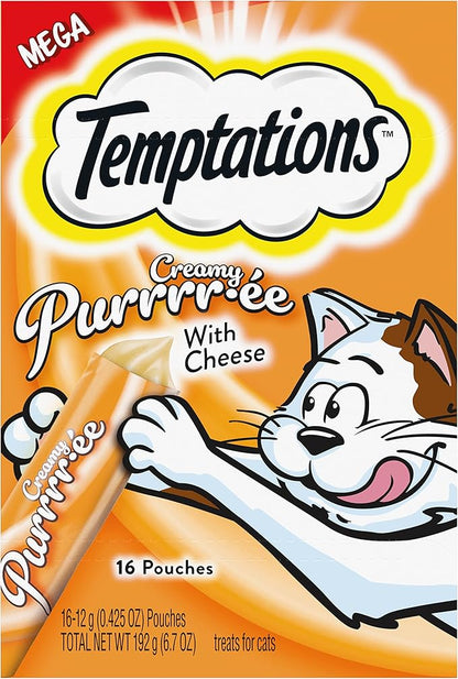 Temptations Creamy Puree Squeezable Lickable Wet Cat Treat with Cheese, 0.42 oz. Tubes, Pack of 16