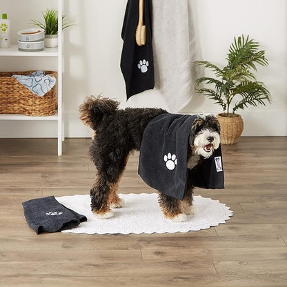 Bone Dry Pet Grooming Towel Collection Embroidered Absorbent Microfiber Drying Set 15x30, Black, 3 Count