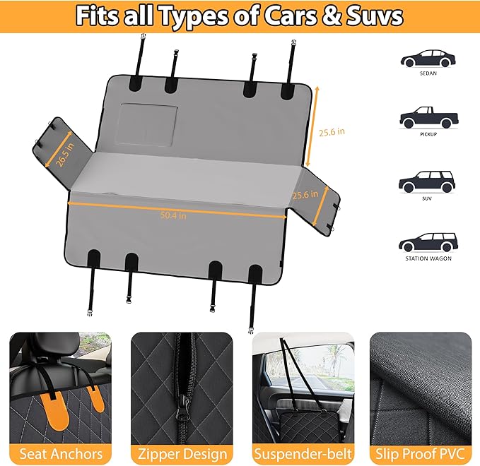 Dog Car Seat Cover for Back Seat 100% Waterproof,