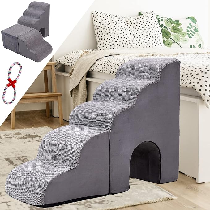 26" Dog Stairs for High Beds, Multifunctional L Shaped Pet Stairs, Adjusts to Either Side of Bed, Pet Steps/Ramp for Puppies, Old Pets and Injured Dogs, Non-Slip Balanced Dog Indoor Step