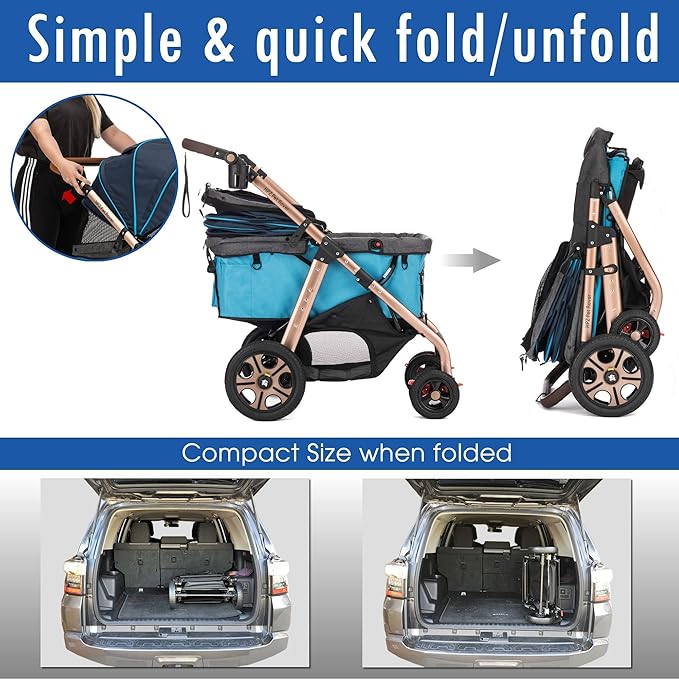 HPZ Pet Rover Titan-HD Premium Super-Sized Dog/Cat/Pet Stroller SUV Travel Carriage/w Access Ramp/100Lbs Capacity/Pumpless Rubber Wheels/Aluminum Frame for Small