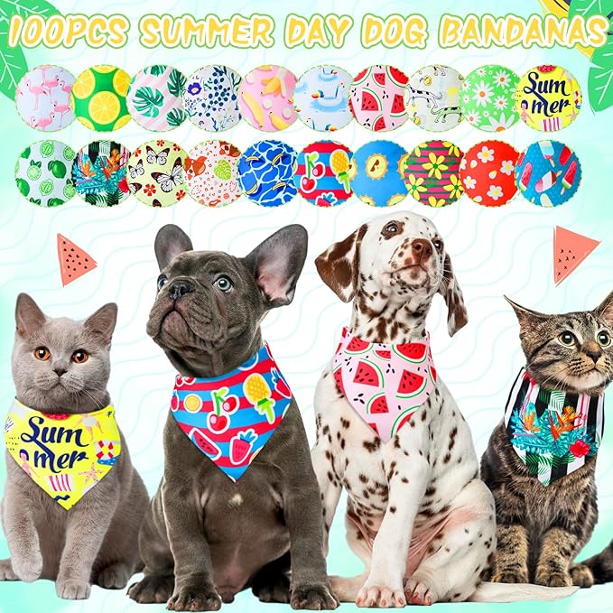 100 Pcs Summer Bandanas for Dog Bulk Summer