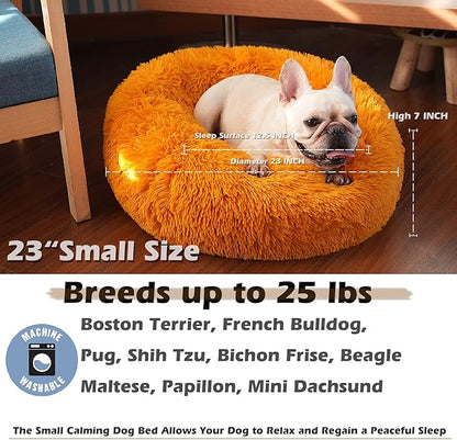 Dog Bed for Calming Dog 23 Inches Orange 25 lbs