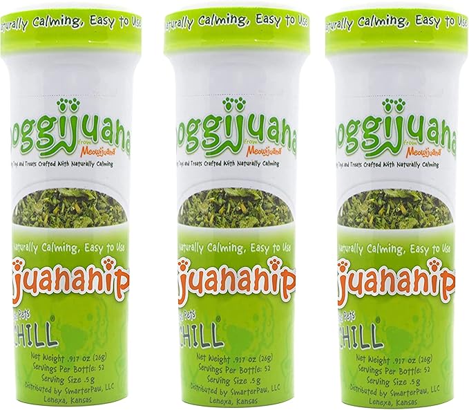 Doggijuana / 3 Juananip™ Refill Bottles/Premium Organic Ground Catnip for Dogs/All Natural/Grown in The USA/Promotes Play and Helps Your Dog Chill