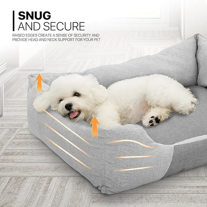 MoNiBloom 32"x26"x8" Dog Beds for Large Size Dogs Machine-Washable Linen-Like Fabric Pet Beds Warming Cozy Soft Bed for Dogs and Cat