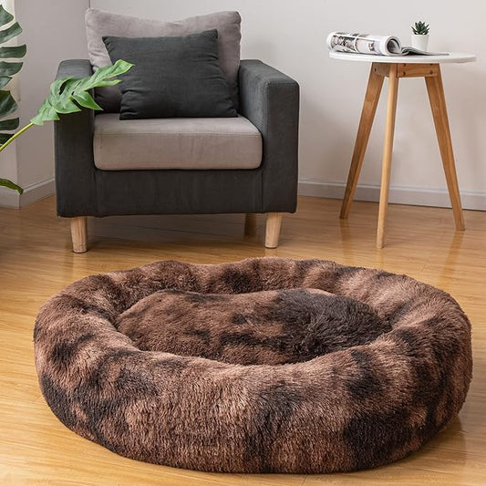 Oval Calming Donut Cuddler Dog Bed Bed(30"/36"/43") for (L(30"x24"x7"), Brown2021)