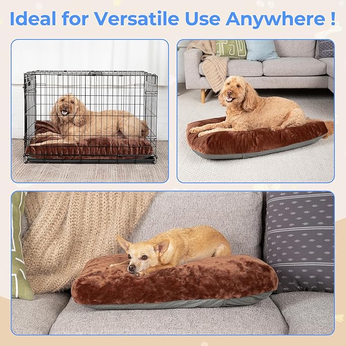 23 Inch Comfort Plush Dog Bed with Granular Foam Sponge Support - Removable Machine Washable Cover, Waterproof Lining, Non-Slip Bottom - Fits Extra Large, Large, Medium, Small Crates (Brown)