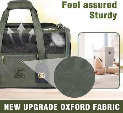 Luxury Pet Carrier for Dogs, Cats, Puppies - Airline TSA Approved, Durable Anti-Scratch Fabric, Soft-Sided, Consistent Airflow, Foldable Design, Cushion Pad, Travel (Olive Green, Large)