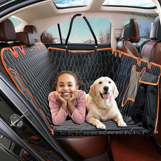 YoGi Prime Back Seat Extender for Dogs, 100% Waterproof Hard Bottom Dog Car Seat Cover, Dog Hammock for Car Travel Camping Mattress Bed, Pets Dog Seat Protector for Cars Trucks SUVs (Black)