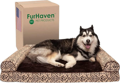 Furhaven Memory Foam Dog Bed for Large Dogs w/ Removable Bolsters & Washable Cover 95 lbs