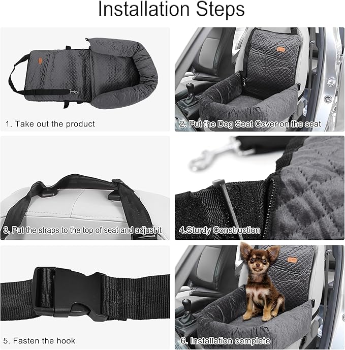 X AUTOHAUX Car Dog Bed Cat Seats Booster Seat Flannel Puppy Bed Back Car Dog Seat for Travel Safety Carseat/Carrier Detachable Washable Cover with Seat Belt for Medium Small Sized 5-15 lb