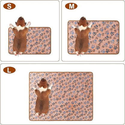 1 Pack 3 Blankets Super Soft Fluffy Premium Fleece Pet Blanket Flannel Paw Printed Throw for Dog Puppy Cat (Small 23x16'', Brown, Pink, White)