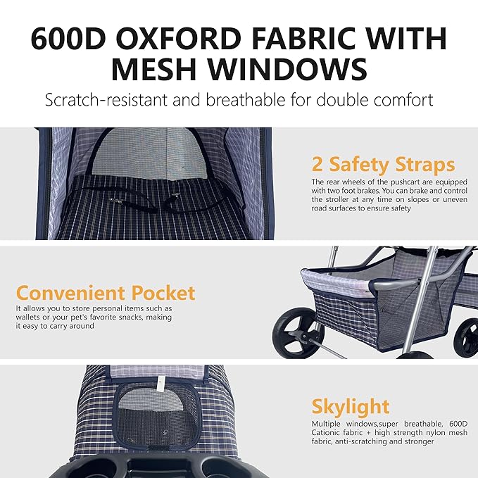 Small Dog Stroller 33lbs (Plaid)