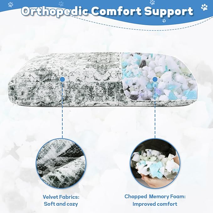 BALAPET Large Dog Bed Boho Style Soft Low-Pile Floral Dog Crate Beds High Density Foam Padded Pet Bed