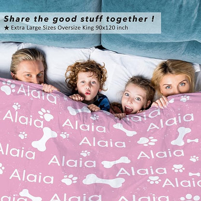 Personalized Dog Blankets Dog Paw Print Blanket Puppy Blanket 120"x90" for