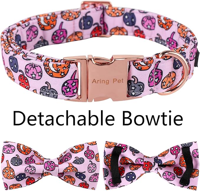 ARING PET Halloween Dog Collar-Cute Pink Pumpkin Dog Collar with Bow