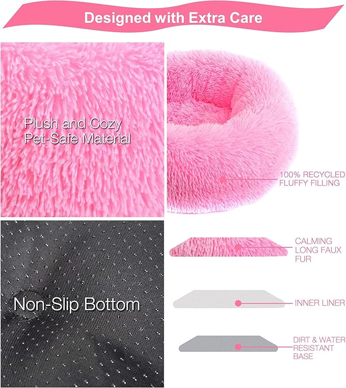 Calming Dog Bed & Cat Bed，20 Inch Anti Anxiety Warming Cozy Soft Pet Bed，Dount cat bed 20" Fluffy Bed（20", hot