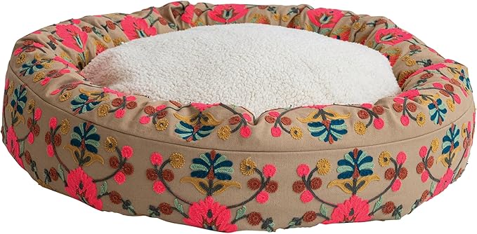 Creative Co-Op Round Cotton Embroidered & Sherpa Pet