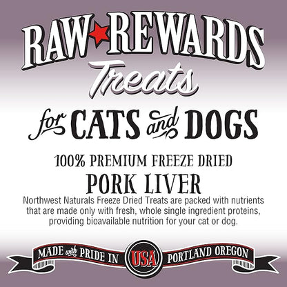 Northwest Naturals Raw Rewards Freeze-Dried Pork Liver Treats for Dogs and Cats - Bite-Sized Pieces - Healthy, 1 Ingredient, Human Grade Pet Food, All Natural - 10 Oz (Pack of 3)