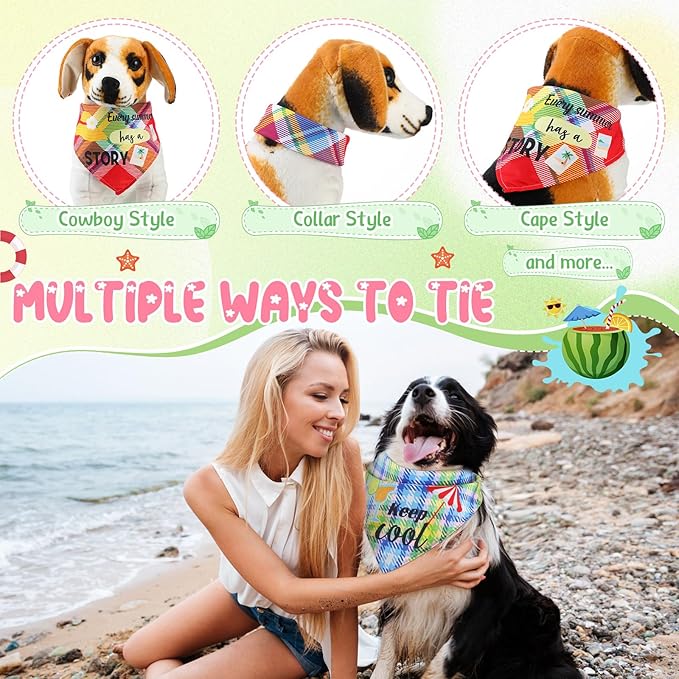Sweetude 100 Pcs Summer Plaid Dog Bandana Bulk