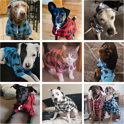 KOOLTAIL Plaid Dog Hoodie Pet Clothes Sweater with Hat and Pocket for Small Medium Large Size Dogs