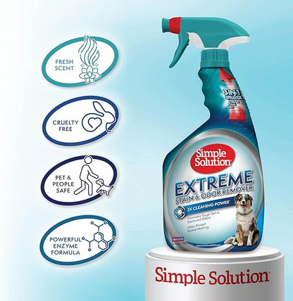 Simple Solution Extreme Pet Stain and Odor Eliminator Spray for Dogs and Cats, Enzymatic Cleaner With 3X Pro-Bacteria Cleaning Power, 32 oz + 1 Gallon Bundle