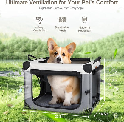 Lekereise Collapsible Dog Crate for Travel 2-in-1 (23.6" x2) x16.5"x16.5"