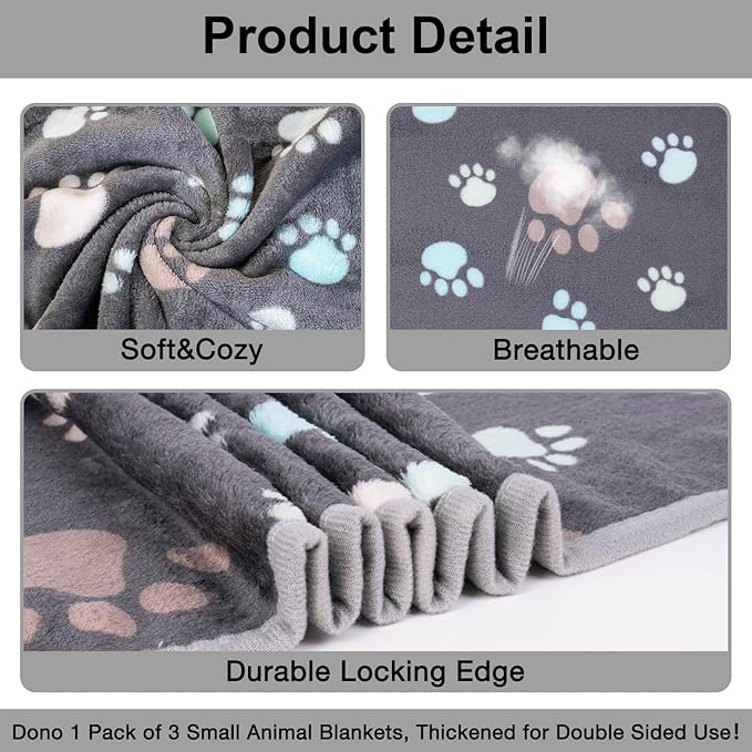 Dono 1 Pack 3 Dog Blankets, Soft Fluffy Fleece Pet Blanket Warm Sleep Mat Paw Print Design Puppy Kitten Throw Blanket Doggy Mat, Blanket for Dogs