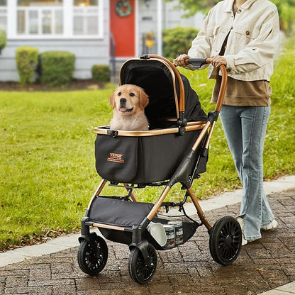 VEVOR 3 in 1 Large Pet Stroller for Dogs Cats Up to 66lbs 4 Wheels 2 Cats