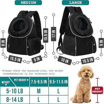 PetAmi Dog Front Carrier Backpack, Extra Ventilated Adjustable Pet Cat Chest Carrier Backpack, Small Dog Carrier for Hiking Camping Travel, Medium Dog Puppy Large Cat Carrying Bag, Max 10 lbs, Black