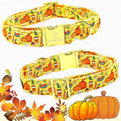 Lionheart glory Fall Dog Collar with Bowtie Halloween Pumpkin Dog Collars Bow Tie Heavy Soft Adjustable Collar for Small Dogs Thanksgiving Day Dog Bow Collar Pet Gift