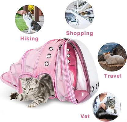 Joysnana Cat Backpack Carrier Bubble Pet Bags, Expandable Transparent Space Capsule Backpack for Cat Outside Activities(Pink)