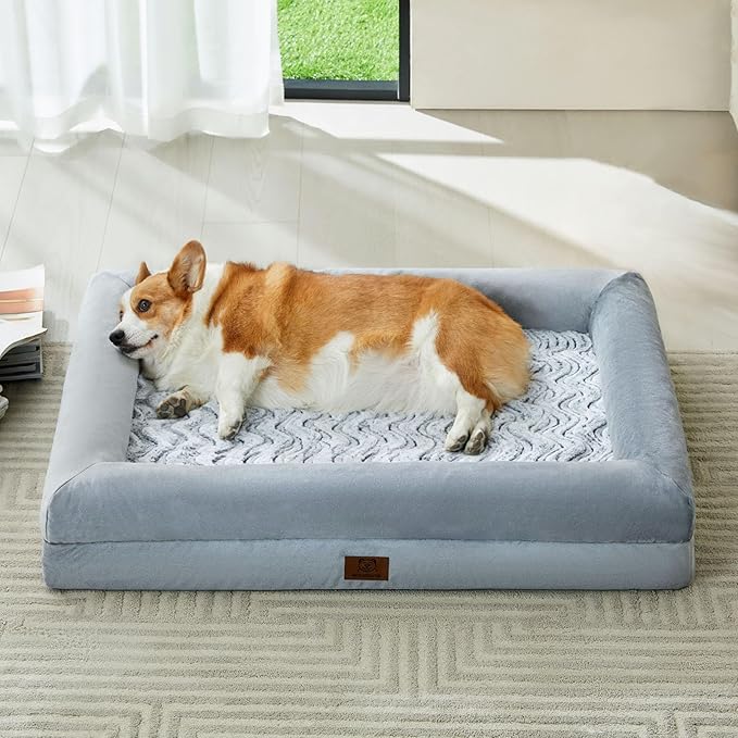 WNPETHOME Orthopedic Dog Beds for Large Dogs, Medium Waterproof Dog Couch with Removable Washable Cover & Anti-Slip Bottom, XL Dog Crate Bed with Sides