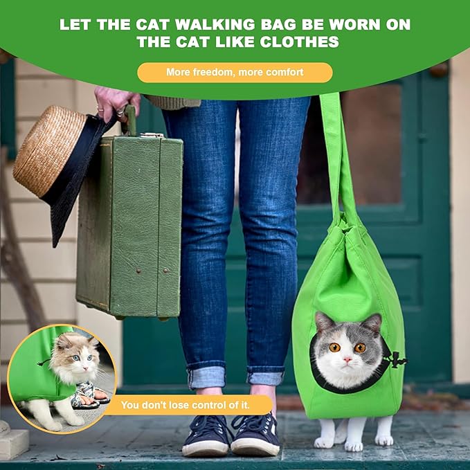 Yanvega Cat Soft Travel Carrier Pet Supplies Sling Bag, Cat Tote Bag Carrier Soft-Side Pet Carrying Chest Bag, Color Green Size M Cat Sling Holder for Nail Trimming Support Cats and Dogs Up to 11 lbs