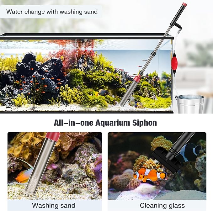 Aquarium Siphon Vacuum Cleaner: 4 in 1 Manual Fish Tank Vacuum Cleaning Tools for Water Change, Sand Cleaning and Remove Dirt, Fish Tank Cleaner Vacuum with Adjustable Length