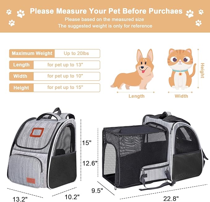 Cat Carrier Backpacks Expandable Cat Backpacks for Carrying Cats Up to 20 Lb