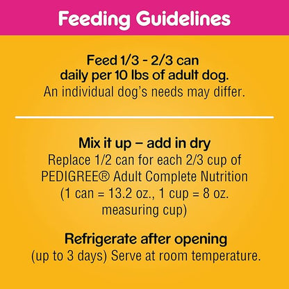 PEDIGREE Adult Canned Wet Dog Food Chopped Ground Dinner with Beef, (12) 13.2 oz. Cans