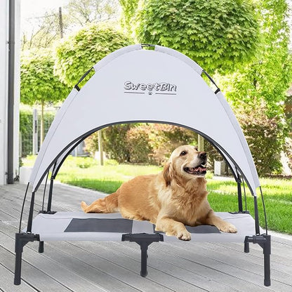 S/M/L Outdoor Elevated Dog Cot with Canopy & Side Shade for Camping Small Medium Dogs (Carry Bag)