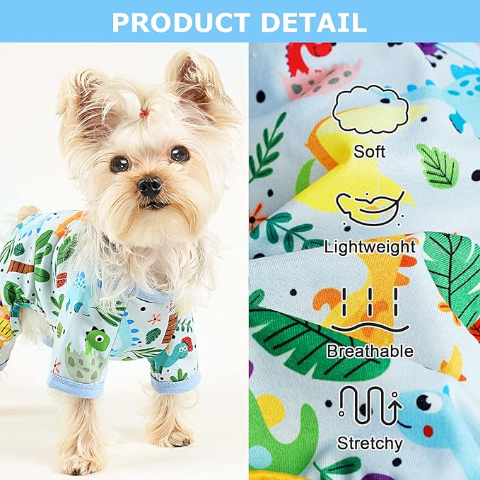 Dog Pajamas Pjs Spring Summer Dog Clothes for Small Dogs Girl - Boy - Medium Size Dogs, Soft Stretchy Puppy Clothes Doggie Onesies Cat Pet Jammies Outfit (Dinosaur Blue, X-Small)