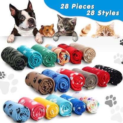 28 Pieces Puppy Blanket Soft Fleece Pet Blanket Small Fleece Blanket for Dogs Cats Puppy Kitten Pets, Warm Paw Print Blanket Sleep Mat Bed Covers, 28 Styles (23.6 x 27.6 Inch)