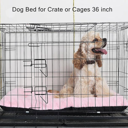 36 Inch Dog Crate Pad Pink Washable,Ultra Soft Cute Dog Crate Bed 36 x 24 with Anti-Slip Bottom,Deluxe Faux Fur Pet Kennel Beds Dog Sleeping Mat for Large Medium Dogs Breeds Up to 55 Lbs