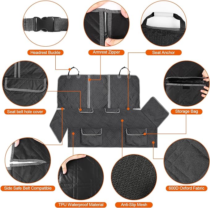 Dog Car Seat Cover Compatible with Full-Size Truck F150/250/350 Chevy 1500 2500 3500, 600D