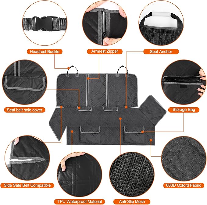 Dog Car Seat Cover Compatible with Ford Maverick/Hyundai Santa Cruz 600D Heavy