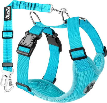 Lukovee Dog Seat Belt for Car, Adjustable Dog Car Harness for Large Medium Small Dogs, Soft Padded & Breathable Mesh Dog Seatbelt with Car Strap and Carabiner(Light Blue Double Clip,Small)