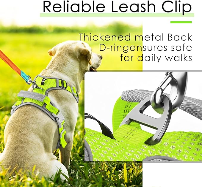 ThinkPet No Pull Harness Breathable Sport Harness with Handle-Dog Harnesses Reflective Adjustable for Medium Large Dogs Large Green