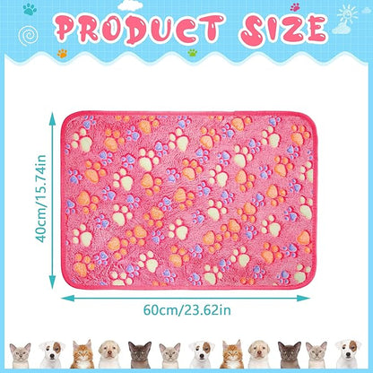 4 Pcs Pet Blanket Dog Puppy Blanket Paw Print Fleece Blanket for Small Medium Pet Dog Cat Warm Soft Sleep Mat Guinea Pig Cage Liners Blanket (Pink,Small(24 x 16 Inch))