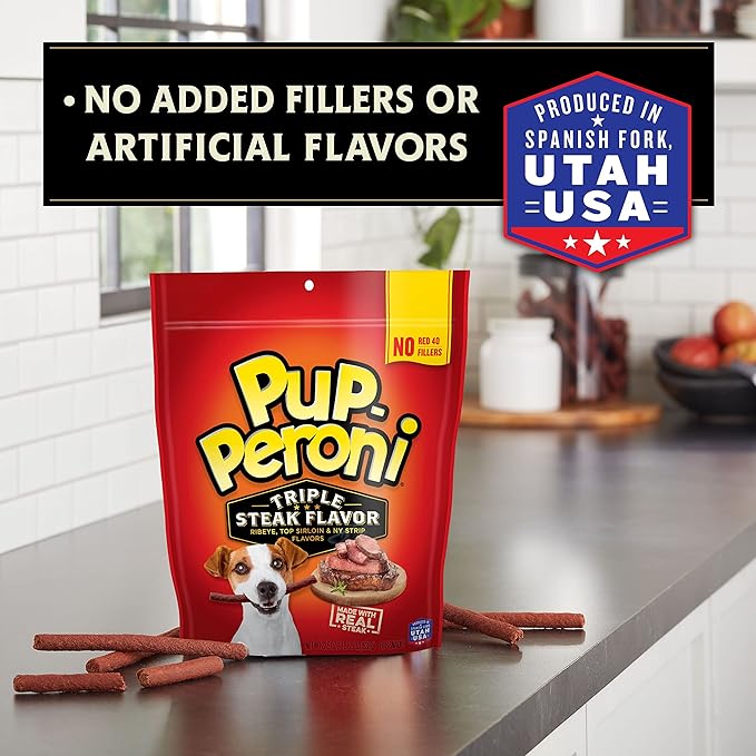 Pup-Peroni Dog Treats, Triple Steak Flavor, 22.5 Ounce, Ribeye, Top Sirloin, NY Strip Flavors